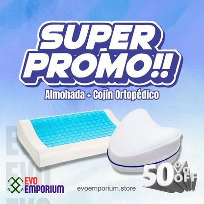 Almohada con Gel + Cojín para piernas Ortopédico: Pack de sueño renovador!